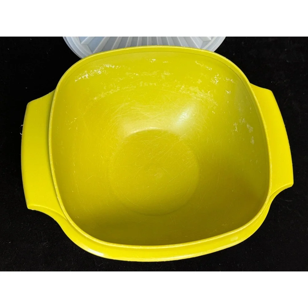Vintage Tupperware Servalier Bowls: Yellow, Sunburst Lids, Set of 2